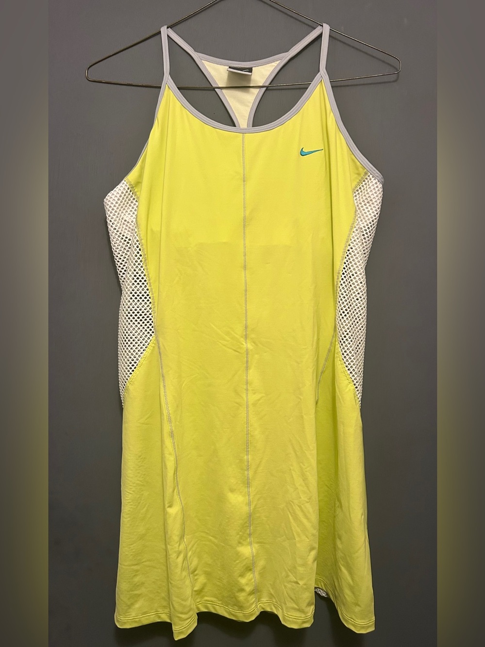 NIKE Racerback Lime/yellow w/ Light Gray Trim  & Mesh inserts Tennis Dress LARGE